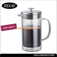 Double wall french press coffee pot with stainless steel coffee plunger, glass tea pot