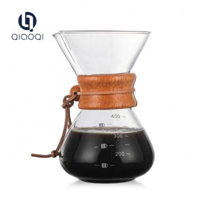 Handmade Glass coffee maker pot with wooden insulation