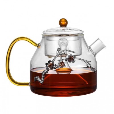 Hot selling high-end glass clear Steaming pot tea maker with infuser