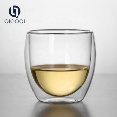 OEM wholesale high quality 80ml 150ml 450ml tall borosilicate double wall layer glass cup for tea