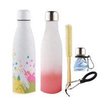 Stainless Steel Water Bottle 17oz Double Wall Vacuum Metal Insulated Water Bottle with Cleaning Brush And Neck Holder